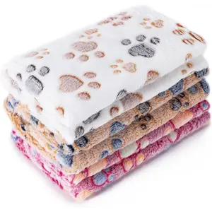 1 Pack 3 Blankets Super Soft Fluffy Premium Fleece Pet Blanket Flannel Paw Printed Throw for Dog Puppy Cat (Small 23x16'', Brown, Pink, White)