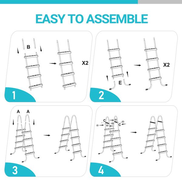 4-Step 52in Above Ground Pool Ladder - 300LB Capacity, Iron Grey Frame & White Steps, Fits Pools up to 52in