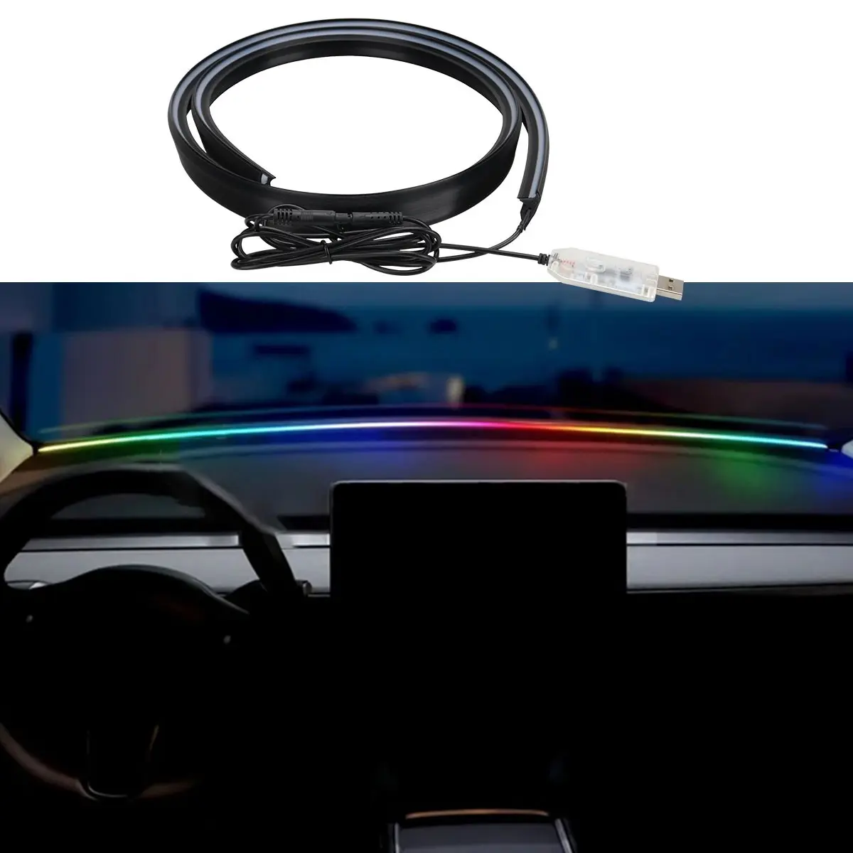 Colorful Ambient Lighting Strip, Acrylic LED Lamp, Romantic Decorative Light, 59.06inch USB Plug-And-Play, APP Remote Control, Car Bedroom Desk Gaming Decor, Adjustable Leds