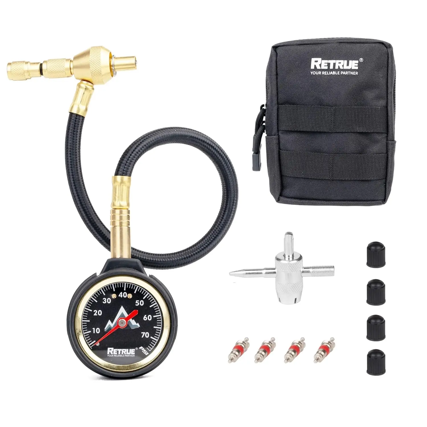 RETRUE Tire Deflator with Gauge, 4x4 Adjustable Tire Air Down Tool | Black 70 PSI tire deflator, universal fit for Trucks, ATV & Motorcycles