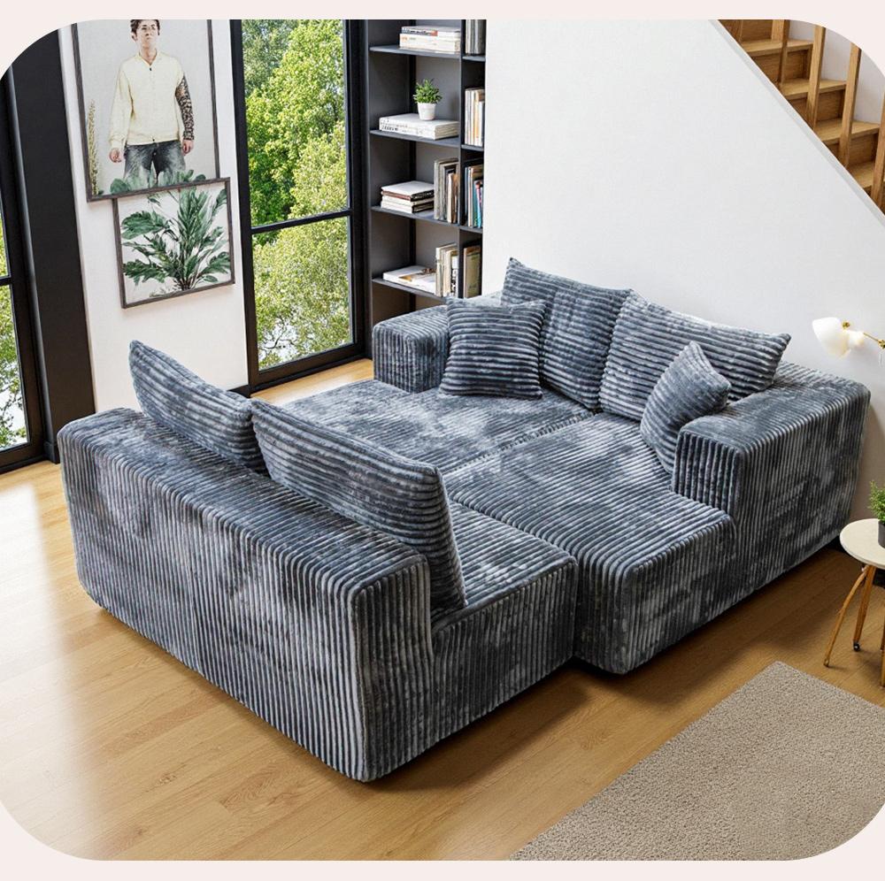 [Delivery of 3 items] [4 free throw pillows] 132-inch U-shaped modular modular sofa bed, textured cotton fabric material, suitable for living room, featuring a soft velvet fabric and deep seat design of convertible textured modular sofa bed