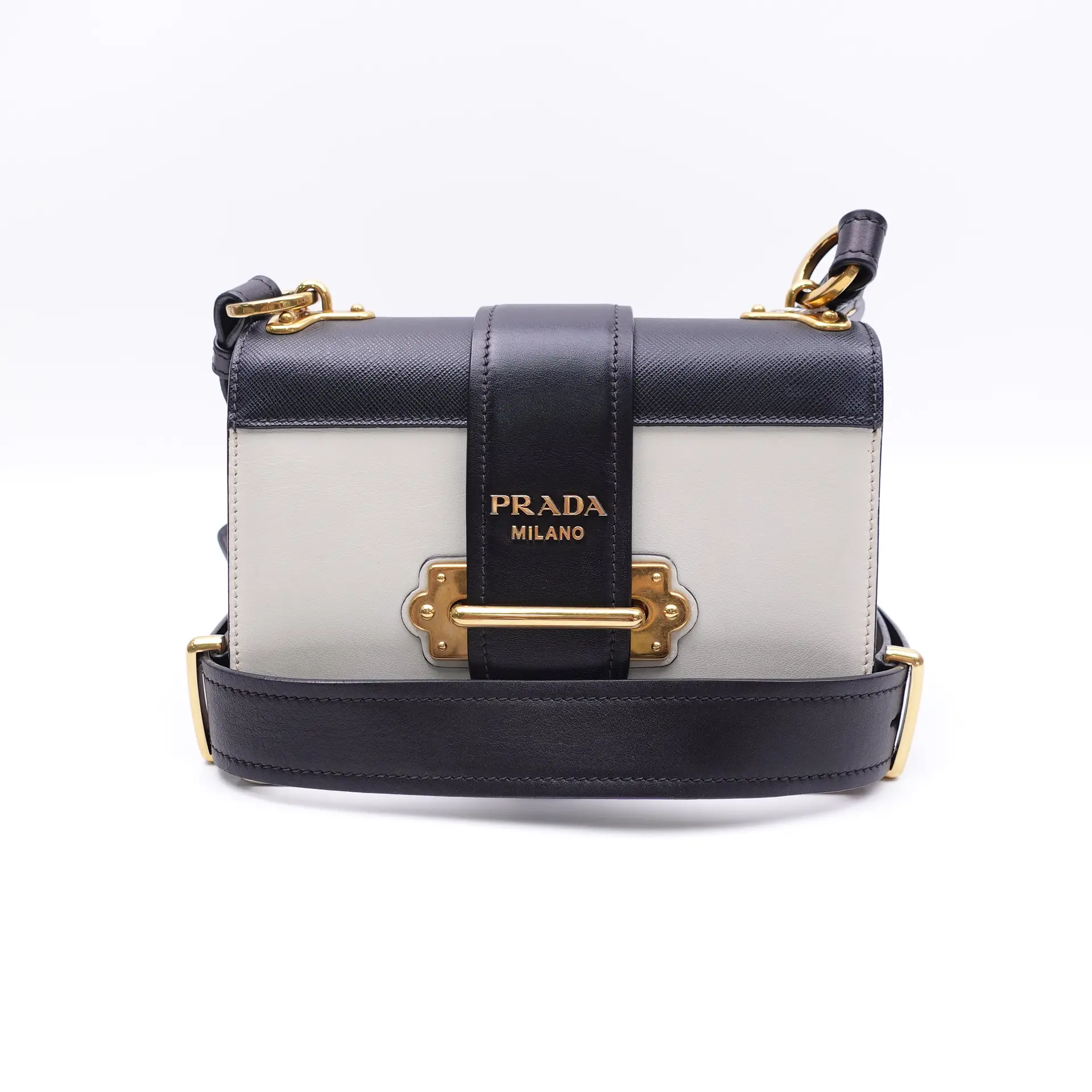 Pre-owned PRADA Calfskin Leather Shoulder Bags Cahier White&Black Shoulder Bag T10401957