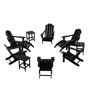 Malibu 12-Piece Outdoor Folding Poly Adirondack Chair With Ottoman And Side Table