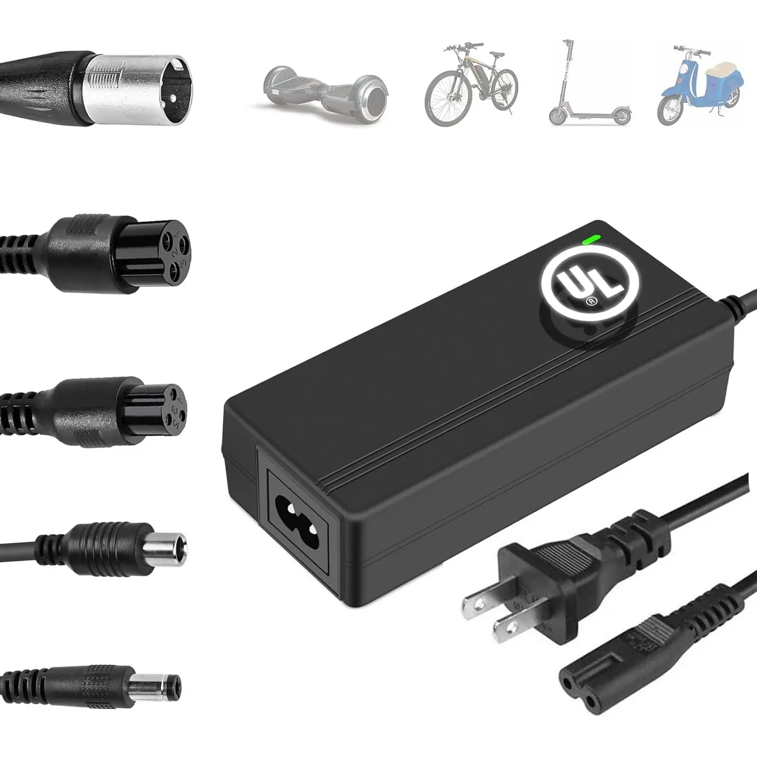 UL Certified 42V Electric Scooter Charger for 36V Li-ion  - 5 Plugs, Compatible with Gotrax, Jetson, Razor, Voyage, ninebot Electric Scooters