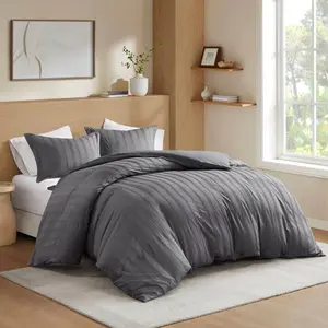 510 Design Full Logan Woven Striped Duvet Cover Set Charcoal Gray