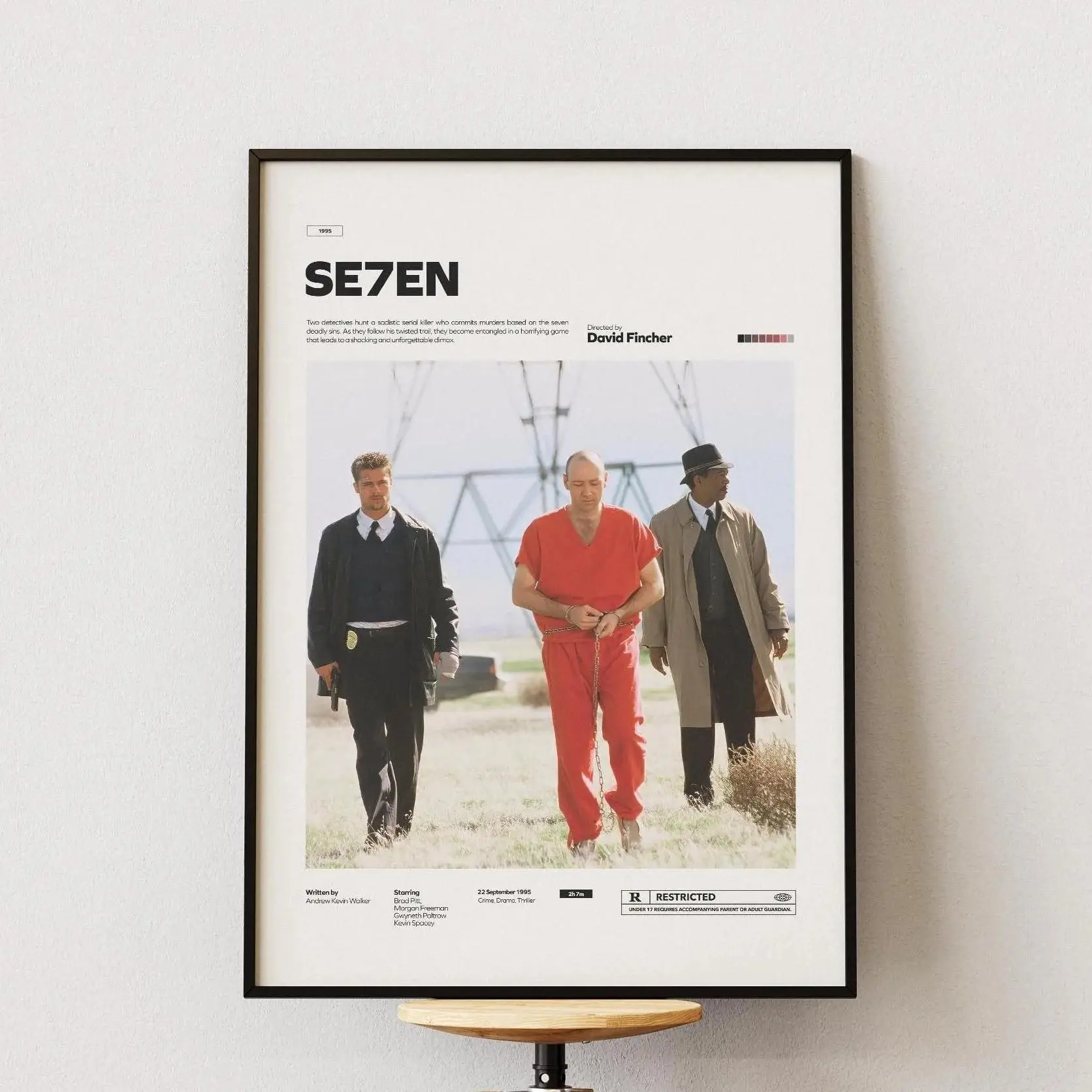 Seven Film Poster, Se7en Alternative Movie Print, Brad Pitt and Morgan Freeman Starring Seven Movie Art, Cinematic Room Decor