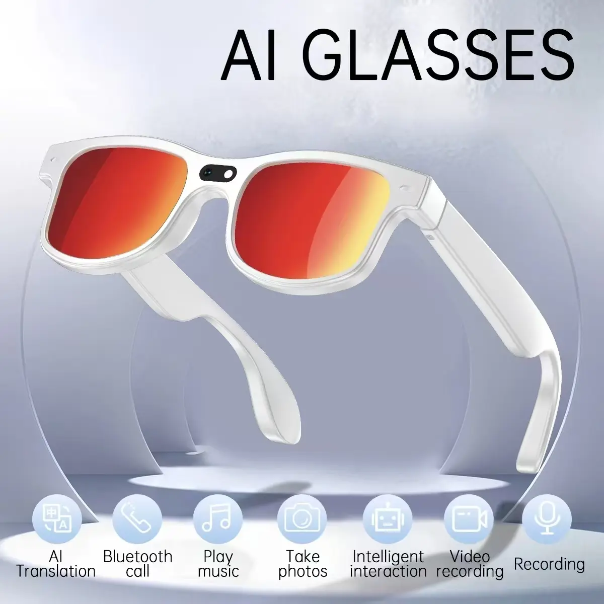 Multifunctional Smart Glasses, Modern Wearable with 8MP AI Camera, Photochromic UV Protection Lenses, Button-Touch Adjustment, Bluetooth Wireless, Hands-Free Photo-Video Recording, 160+ Languages Real-Time Translation, Ideal for Travel & Cycling, Ai Glass
