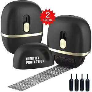 Identity Protection Roller Stamps 2 Pack - Confidential Roller Stamp with 4 Refills - Wide Identity Theft Protection Stamp for ID Blockout, Privacy & Security(Black)