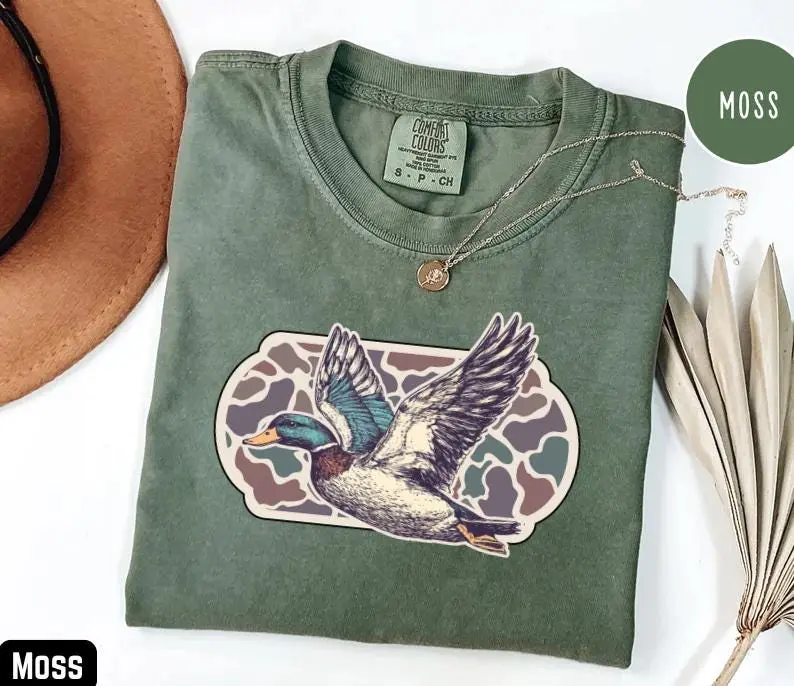 Comfort Colors Camo Flying Mallard Bird Shirt, Hunting Season Shirt ,Vintage Duck Shirt, Duck Lover Shirt, Old School Camo Sublimated, Hunting Lover Tee