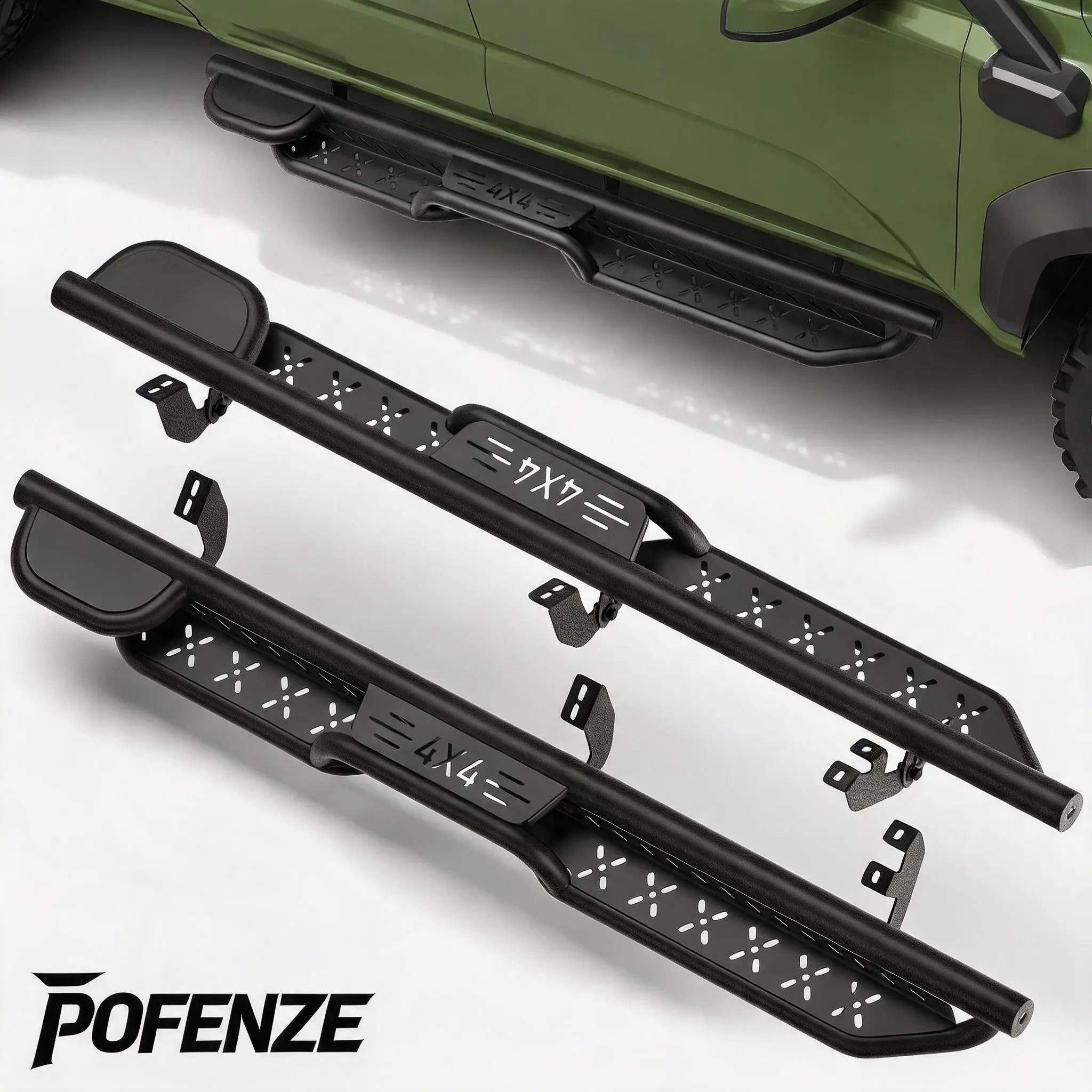 POFENZE-NADIA Running Boards, 2PCS Heavy-Duty Carbon Steel Nerf Bars for 2024-2025-2026 TOYOTA TACOMA DOUBLE CAB, 2-Raised Step Design Truck Light Rock Sliders, Vehicle Accessories