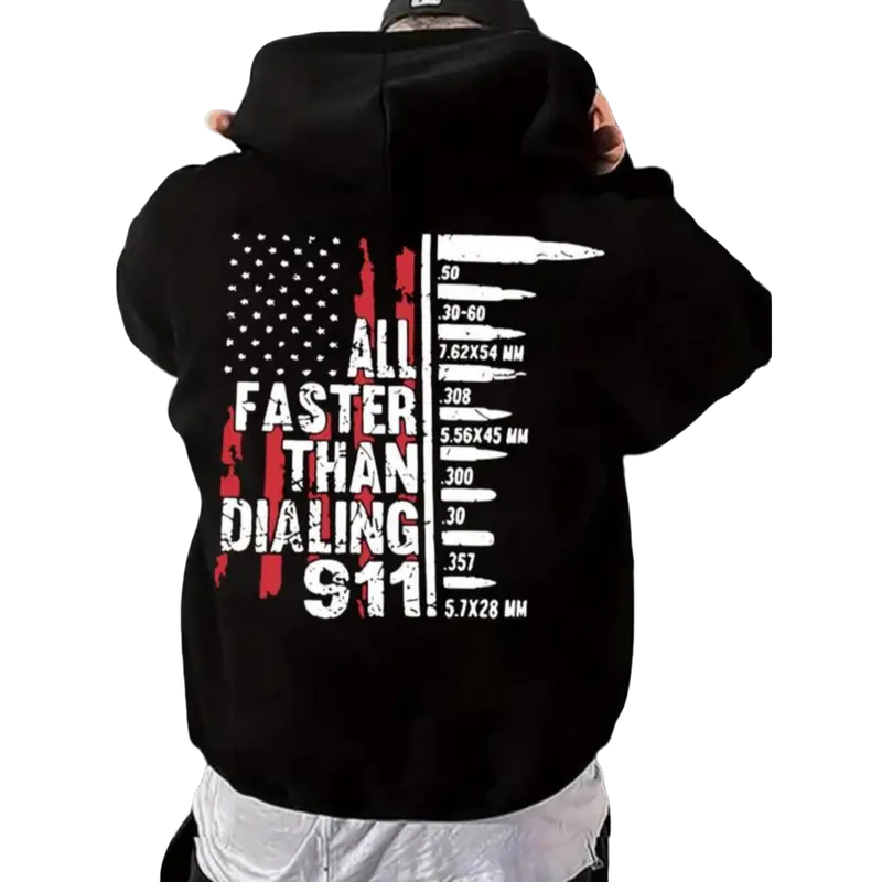 Men's Letter & Flag Print Drop Shoulder Long Sleeve Hoodie, Casual Regular Fit Graphic Drawstring Kangaroo Pocket Hooded Sweatshirt for Daily Holiday Outdoor Wear, Men Clothes for Spring & Fall