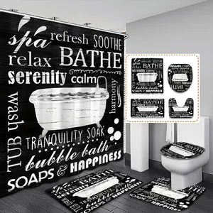 Creative Bathroom Curtain Set, Spa Relax Bubble Bath Design, Includes Non-Slip Mat and Plastic Hooks, Home Decor Gift
