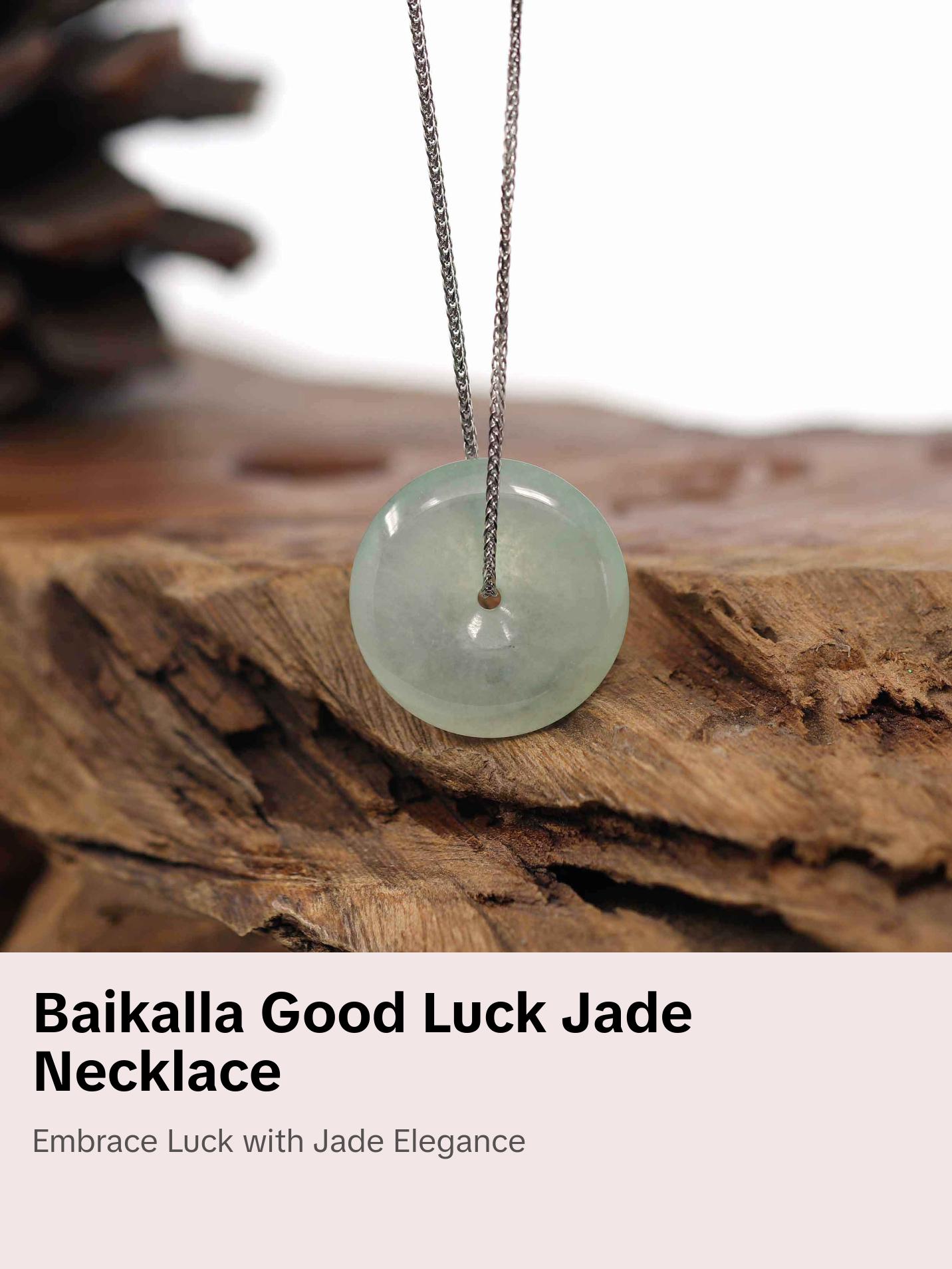 Baikalla "Good Luck Button" Necklace Ice Green Jadeite Jade Lucky Ping An Kou Pendant