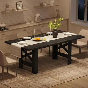 Garvee Large Wooden Farmhouse Dining Table for 6-8, 71" Long Rectangular Kitchen Table with Thick Sturdy Frame and Stable Triangular Legs, Retro Black Finish for Kitchen, Office, or Dining Room