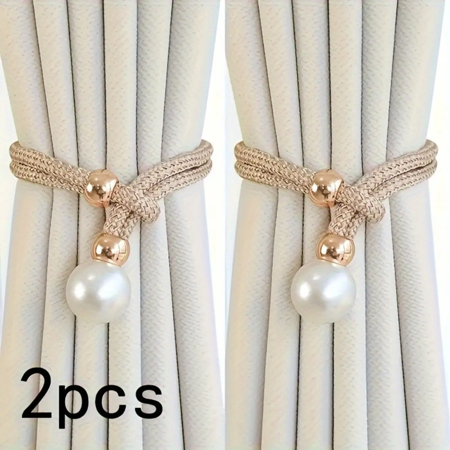 Elegant Faux Pearl Decor Curtain Tieback, 2 Counts Adjustable Rope Holdback, Chic Curtain Accessories for Home Decor, Window Decorations Supplies