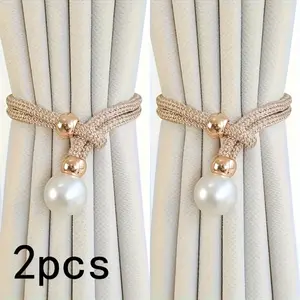 Elegant Faux Pearl Decor Curtain Tieback, 2 Counts Adjustable Rope Holdback, Chic Curtain Accessories for Home Decor, Interior Decoration Accessories