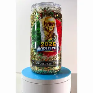 Mexico 2026 World Cup Soccer Theme Glitter Snowglobe Tumbler Cup - 16oz