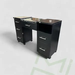 Black Nakfa Nail Technician Table with Central Granite Surface
