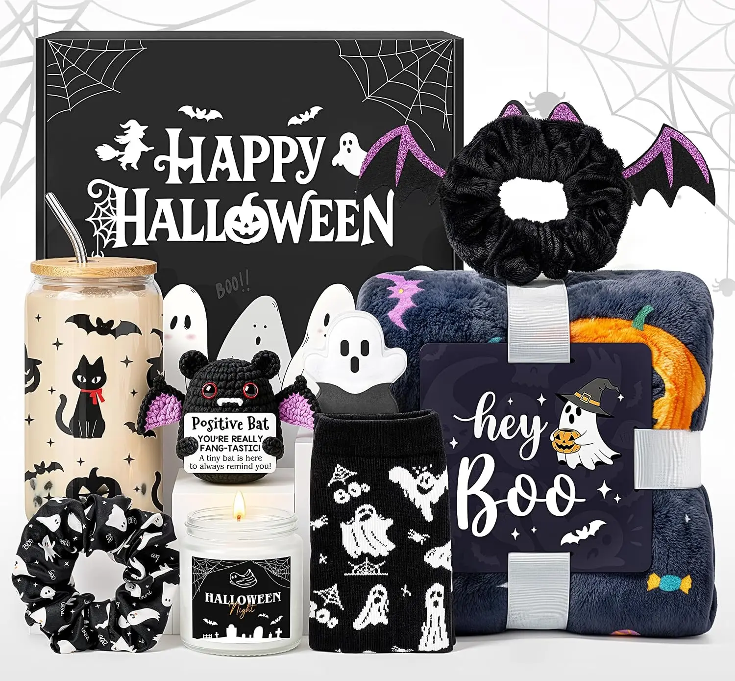 Halloween Gift Boo Basket Stuffers for Women Black Halloween Gifts for Women Adults Teens Girls Kids Spooky Basket Stuffers Ideas for Her Cute Halloween Care Package Gift Box Boo Themed Items Set Ghost Stuff Kit