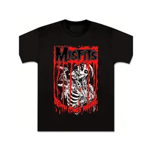 Misfits-Inspired 100% Cotton T-Shirt, Short Sleeve, Crew Neck with Death Comes Ripping Graphic - Perfect for Sports & Outdoor Activities