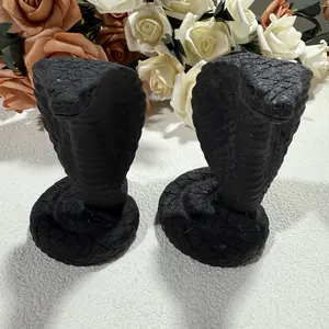 Ig Crystal Natural Crystal Obsidian King Cobra Snake Statue Hand-Carved Candle Holder Animal Model Collection Gift Suitable For Snake Lovers Office Home Outdoor Decoration