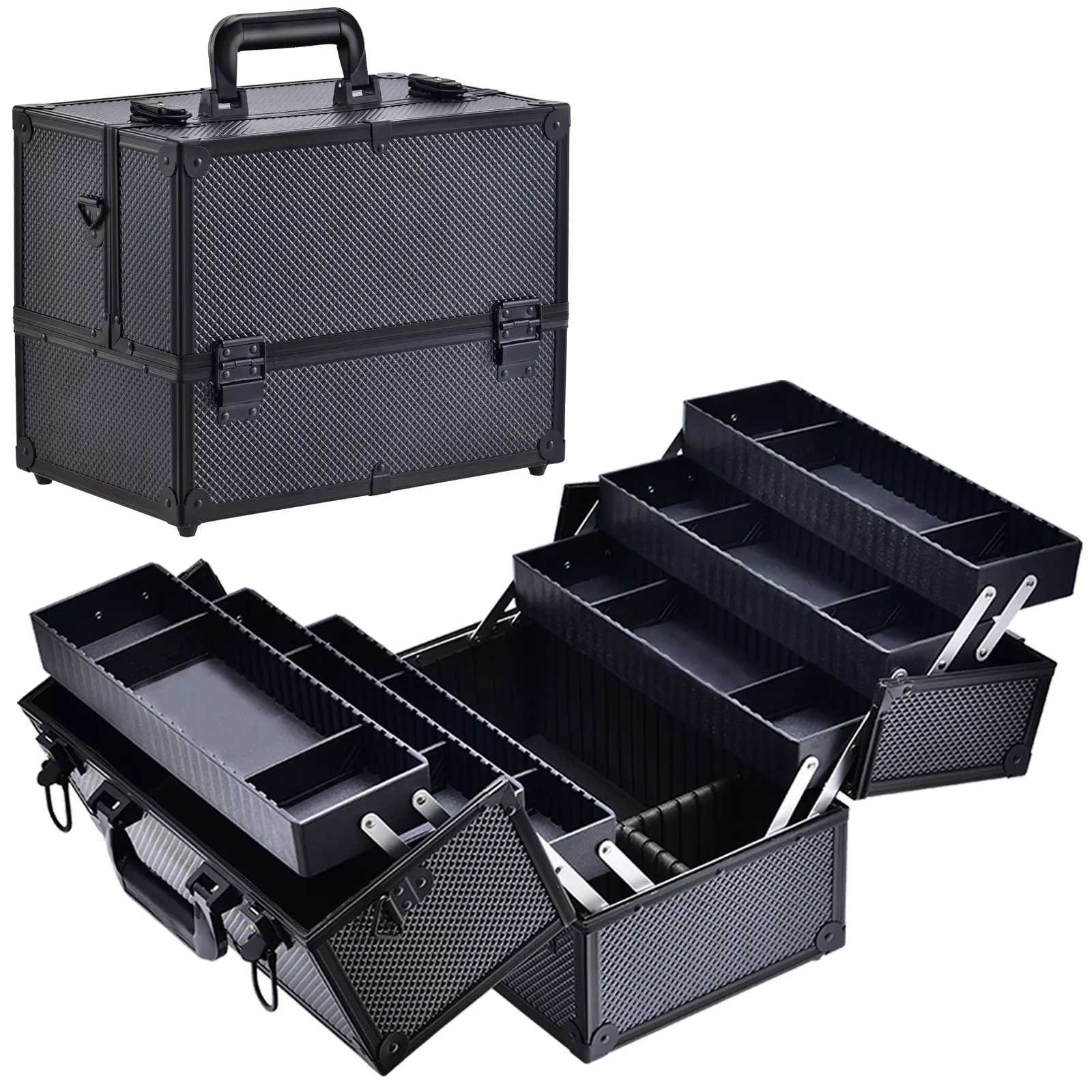 Joligrace Extra Large Makeup Case Organizer 6 Trays Professional Cosmetic Case Makeup Storage Organizer Box with Lock, Strap and Adjustable Compartments