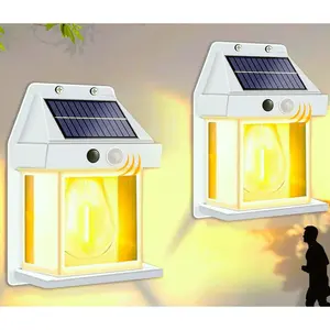 Plus Size Solar Wall Lights Outdoor Motion Sensor Porch Sconce 3 Modes Lighting House Home Tungsten Filament for Patio Garage Shed,Barn Door Yard Outside Decorative Waterproot 2 Pack White