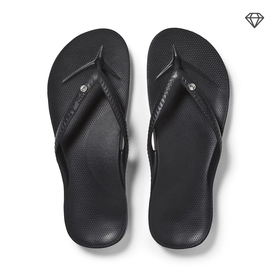 ARCHIES | Crystal Black Arch Support Flip Flops for Men & Women – Orthotic Sandals for Plantar Fasciitis Relief – Lightweight, Cushioning, Shock-Absorbing Slippers, Sandals for Walking, Foot Pain & All-Day Comfort