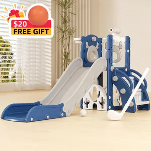 XJD  7 in 1 Toddler Slide, Kids Indoor Slide for Toddlers 12 to 36 Months, New Upgrade with Golf, Basketball Hoop for Indoor Outdoor Playset, Birthday Gifts for Toddler