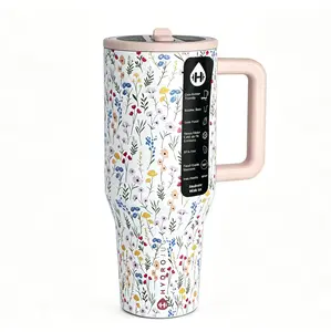 HydroJug 40oz Traveler Hand-painted Mixed Wildflower Print StyleTumbler with Triple-Wall Insulation FlipStraw Lid for All-Day Hydration Portable Insulated Flask Mug Printed Drinkware Bottled Bottled  Drinkware Drinkware outdoorfun