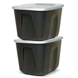 Homz 6610BKTS.10 10 Gallon Molded Plastic Storage Bin with Secure Lid (2 Pack)
