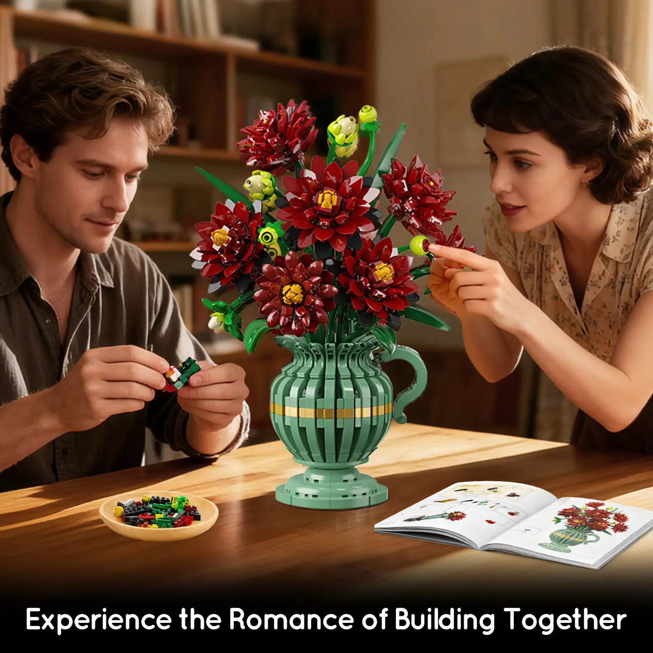 Black Dahlia Flowers Bonsai Building Set, Botanical Collection
