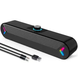 LENRUE Computer Speakers,PC Speakers for Desktop,Wired USB-Powered Sound-bar for Computer with 10W Stereo Sound and Colorful Light,Plug-n-Play (A39PRO /Black)