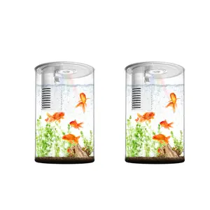 2-Pack Zingbabu Fish Tanks with Night Light, 3 Gallon Fish Tank with Filter and Light, Self-Cleaning Desktop Aquarium Starter Kit & LED Lamp, 360 View for Small Fish, Kids Room & Home Decor(7 Color Modes, White)