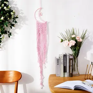 Moon Tapestry Wall Hanging with American Flag Star & Feather Design, Bohemian Macrame Dreamcatcher Wind Chime for Living Room Bedroom Dorm Decor, Handmade Woven Art Gift for Women Housewarming