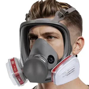 Reusable Full Face Mask with Filter Box 1 Set 15-in-1 Anti Gas & Dust Resistant Full Face Mask Anti-fog Full Face Mask for Painting Chemicals Safety Construction Gear Safety Goggles