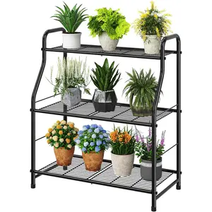 Plant Stand Indoor Outdoor, Plant Shelf for Multiple Pots Metal, 3 Tiers Large Plant Holder for Living Room Garden Balcony