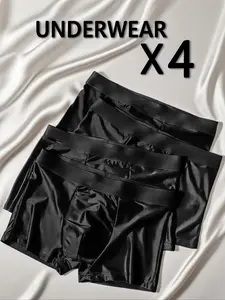 Men's Ice Silk Underwear Set, 4-Piece Pure Color Comfortable Breathable Men's Briefs, Casual Daily Wear, Soft Fabric Design