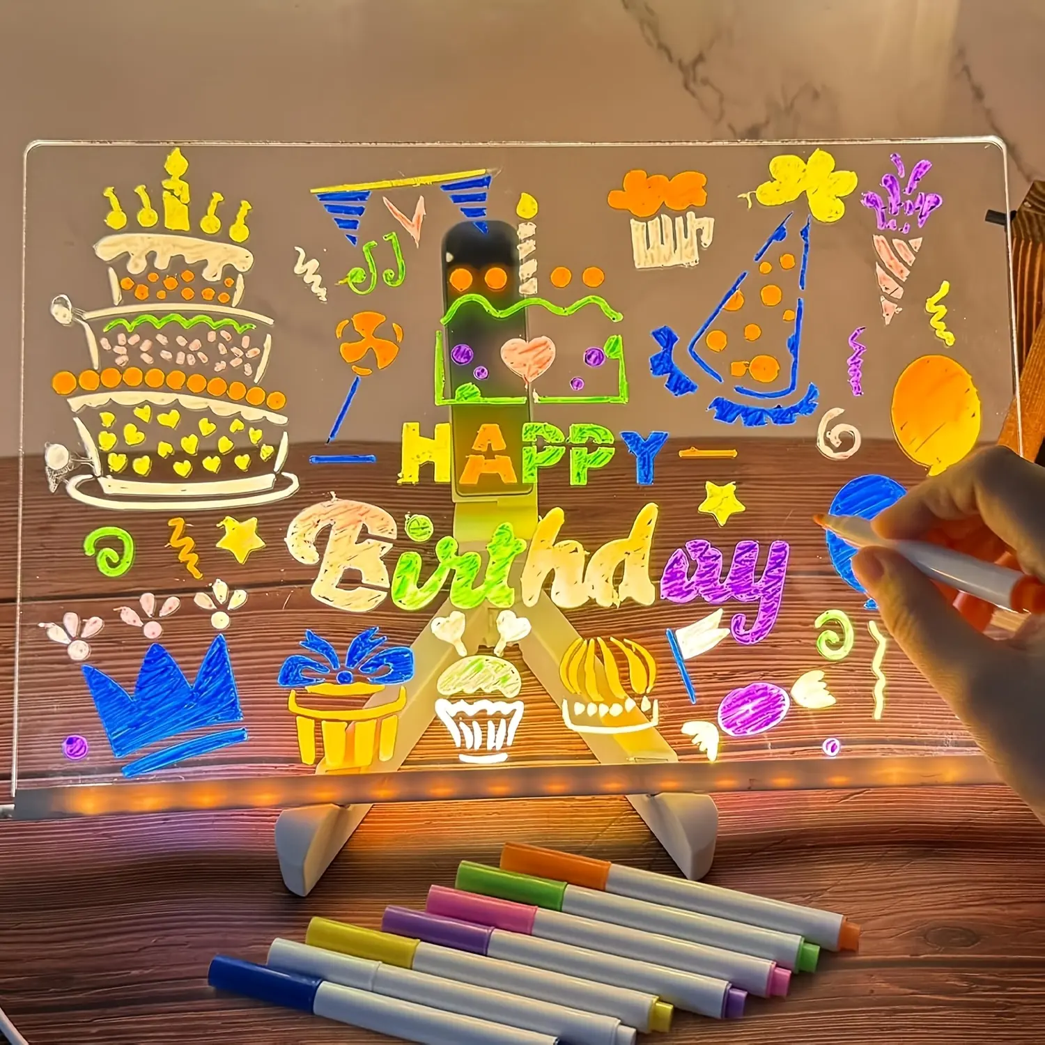 LED Light Up Acrylic Message Board, Erasable Drawing Board with 7 Pens, Home Decor, Desktop Light, Bar Advertising Boards, LED Board, LED Signs