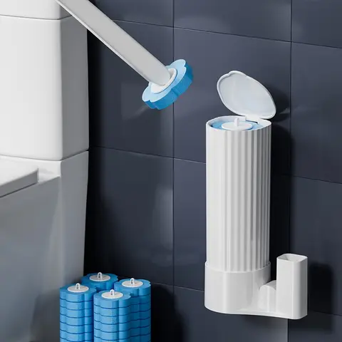 Disposable Toilet Brush Set, Toilet Wand, Toilet Scrubber Kit, Toilet Cleaner Brush, 1 Set Toilet Bowl Cleaning Brush with Holder & Refills, Household Cleaning Tool for Bathroom Toilet, Room Accessories, Wall Standing