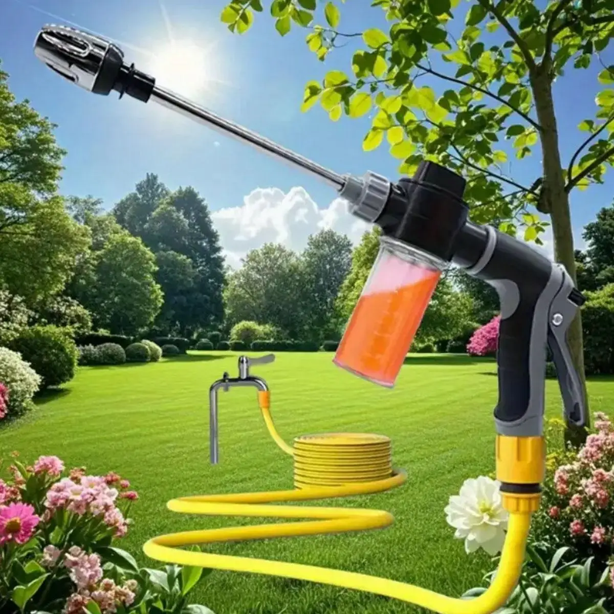 High Pressure Car Wash Water Tool, Garden Hose Nozzle with Foam Bottle, Multifunctional Garden Hose Nozzle, Easy To Clean Watering Tool