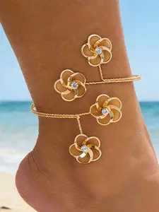 Elegant Hollow Four-Leaf Flower Artificial Crystal Anklet, Ankle Bracelet, Adjustable Size, Perfect for Women Beach Party Vacation Holiday Gift