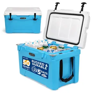50 Qt Cooler Box, 5-Day Ice Retention, Heavy-Duty Insulation, Blue