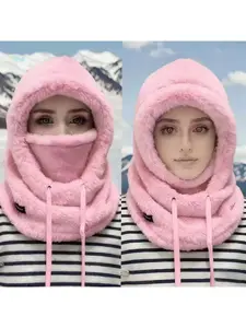 Women's Winter Fleece Face Mask Hat Scarf Set, Integrated Cap, Thick Fleece Hooded Hat, Ear Protection, Windproof Cotton Hat, Cycling Warmth Accessor, Balaclava Mask