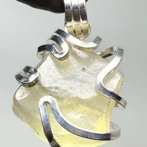 Libyan Tektite Sterling Silver PENDANT Natural Stone Desert Glass Artisan Crafted Unique Design Prosperity Stone 925