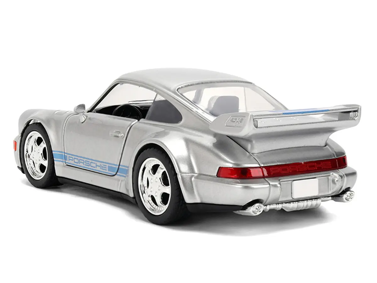 Porsche 911 Carrera RS 3.8 Silver Metallic with Blue Stripes Transformers Movie Car 1:32 Diecast Model Car by Jada Toys