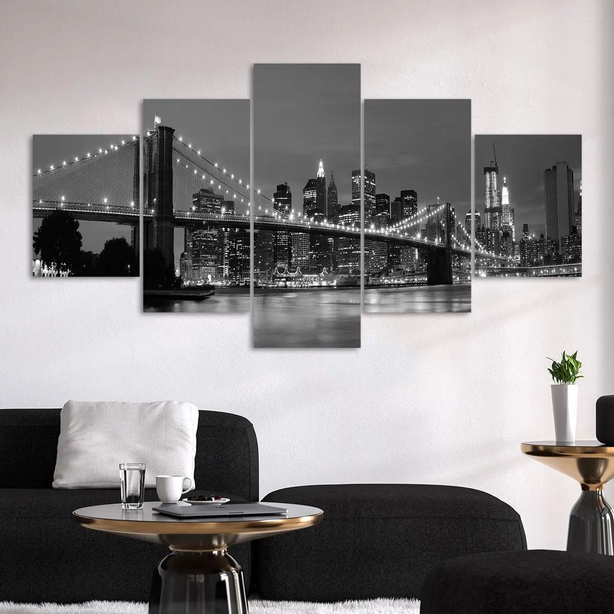Urban Night View Bridge Pattern Canvas Unframed Painting, 5 Counts/set Modern Cool Design Modern Art Poster, Wall Art Decor for Home Living Room Bedroom Office, Ornaments, Modern Home Decoration, Room Decorations, Wall Art Print