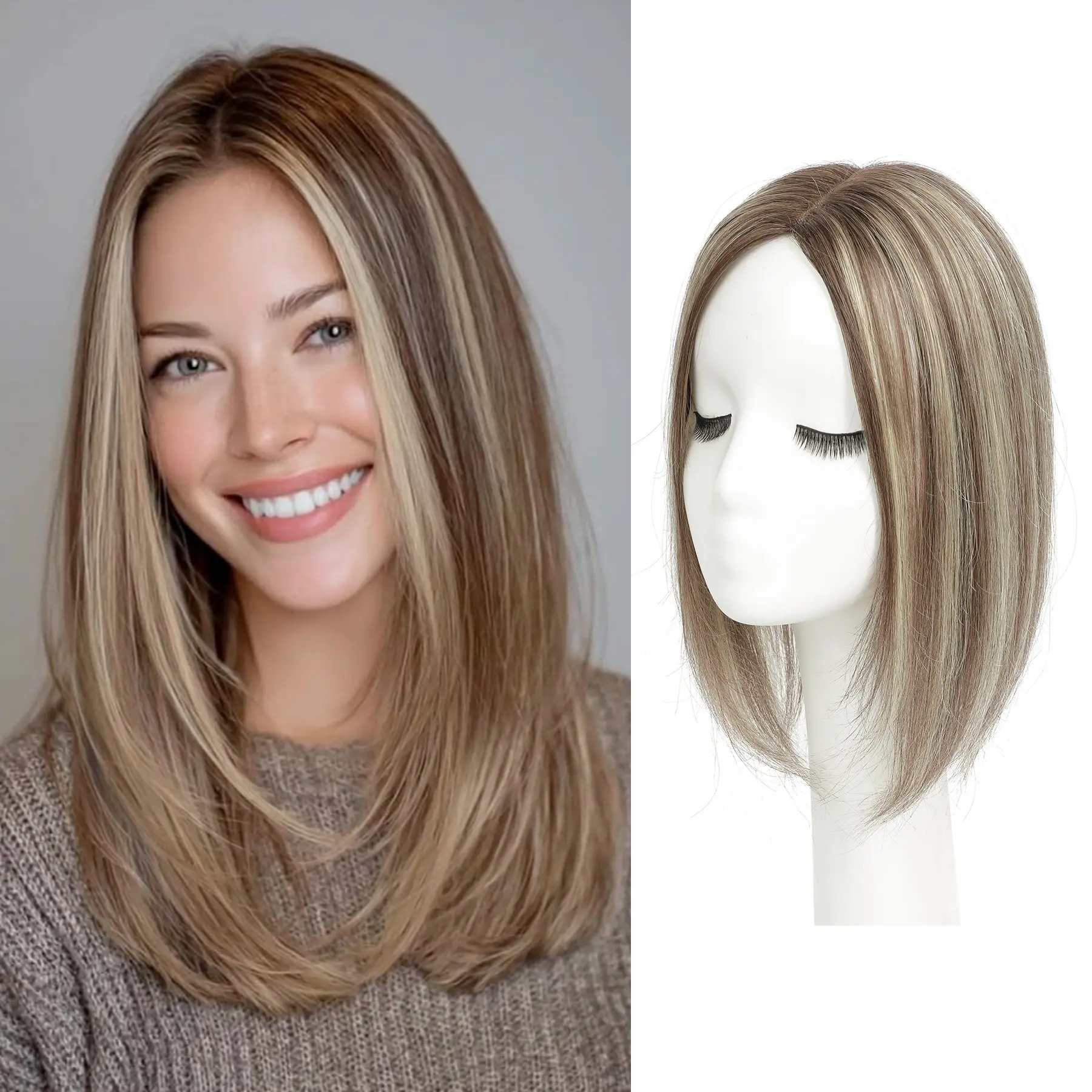 Hair Toppers for Women, Human Hair Topper for Cover Thinning Hair, 12 Inch Human Hair Piece to Cover Gray Roots