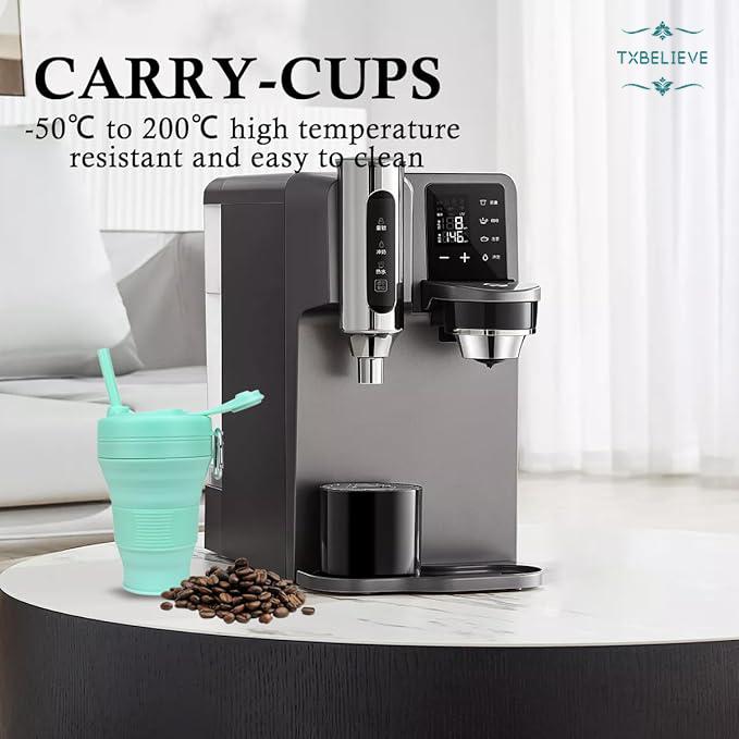 Silicone Coffee Mug Collapsible Cups for Camping Folding Travel with Straw Reusable Portable Drinking Cups Outdoor Hiking 450ml (Green-450ml, 1)