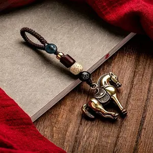 Year of the Horse Keychain, Chinese Horse Charm with Black Cord, Galloping Horse Pendant, Zodiac Keyring & Amulet for Car Keys, Bags & Gifts